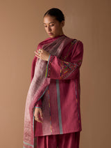 Sahar Hand-Embroidered Kurta Set - Metallic Crimson