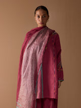 Sahar Hand-Embroidered Kurta Set - Metallic Crimson