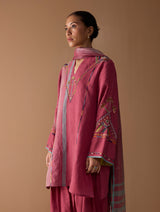 Sahar Hand-Embroidered Kurta Set - Metallic Crimson