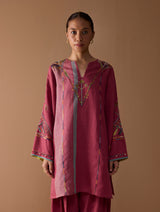 Sahar Hand-Embroidered Kurta Set - Metallic Crimson