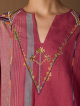 Sahar Hand-Embroidered Kurta - Metallic Crimson
