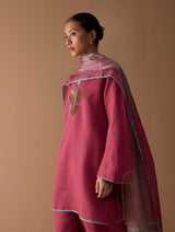 Gul Sequin Embroidered Short Kurta Set - Crimson