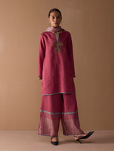 Gul Sequin Embroidered Short Kurta Set - Crimson