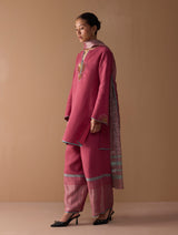 Gul Sequin Embroidered Short Kurta Set - Crimson