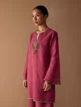 Gul Sequin Embroidered Short Kurta Set - Crimson
