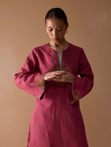 Gul Sequin Embroidered Short Kurta - Crimson