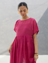 Vara Sheer Silk Chanderi Dress - Rose
