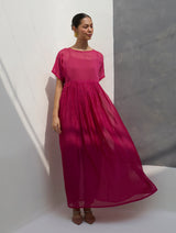 Vara Sheer Silk Chanderi Dress - Rose