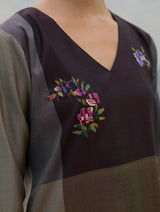 Nira Hand-Embroidered Eri Silk Kurta - Taupe Grey