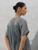Vara Sheer Silk Chanderi Dress - Grey