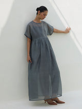 Vara Sheer Silk Chanderi Dress - Grey