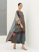 Darri Hand-Embroidered Overlay with Mulberry Silk Dress - Taupe Grey
