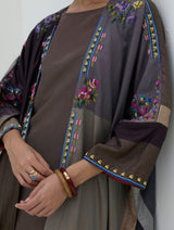 Darri Hand-Embroidered Overlay with Mulberry Silk Dress - Taupe Grey