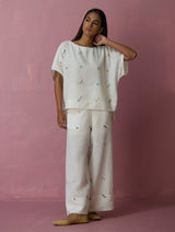 Kanni Hand-Embroidered Jamdani Linen Top - Ivory