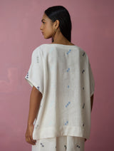 Kanni Hand-Embroidered Jamdani Linen Top - Ivory