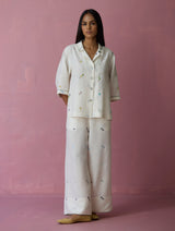 Imri Cuban Collar Jamdani Linen Shirt - Ivory
