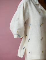 Imri Cuban Collar Jamdani Linen Shirt - Ivory