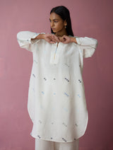 Ikara Jamdani Linen Kurta - Ivory