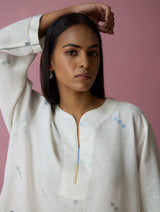 Ikara Jamdani Linen Kurta - Ivory