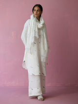 Mila Hand-Embroidered Jamdani Linen Dupatta - Ivory