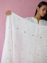 Mila Hand-Embroidered Jamdani Linen Dupatta - Ivory