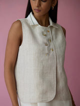 Cara Collared Jamdani Linen Co-ord Set - Ivory