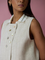 Ira Pickstitch Linen Vest - Ecru