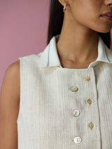 Cara Collared Jamdani Linen Co-ord Set - Aqua