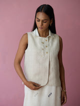 Ira Pickstitch Linen Vest - Ecru