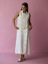 Cara Collared Jamdani Linen Co-ord Set - Ivory