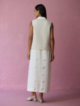 Cara Collared Jamdani Linen Co-ord Set - Ivory