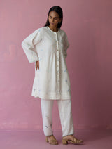 Dima Jamdani Linen Pintuck Co-ord Set - Ivory