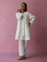 Dima Jamdani Linen Pintuck Co-ord Set - Ivory