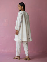 Dima Jamdani Linen Pintuck Co-ord Set - Ivory