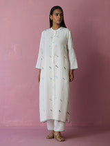 Miel Hand-Embroidered Jamdani Linen Kurta Set - Ivory