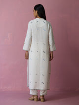 Miel Hand-Embroidered Jamdani Linen Kurta Set - Ivory