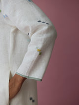 Miel Hand-Embroidered Jamdani Linen Shirt Kurta - Ivory