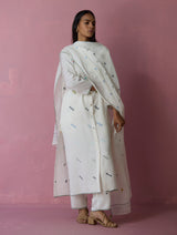 Mila Hand-Embroidered Jamdani Linen Dupatta - Ivory