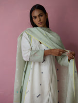 Mila Hand-Embroidered Jamdani Linen Dupatta - Aqua