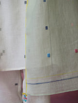 Miel Hand-Embroidered Jamdani Linen Kurta Set - Aqua