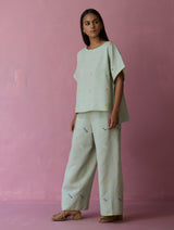 Kanni Hand-Embroidered Jamdani Co-ord Set - Aqua