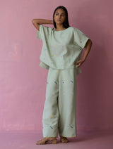 Kanni Hand-Embroidered Jamdani Co-ord Set - Aqua