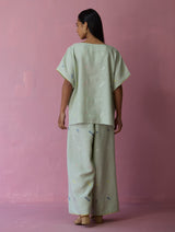 Kanni Hand-Embroidered Jamdani Co-ord Set - Aqua