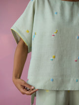 Kanni Hand-Embroidered Jamdani Co-ord Set - Aqua