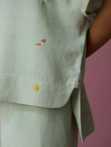 Kanni Hand-Embroidered Jamdani Co-ord Set - Aqua