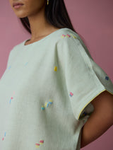 Kanni Hand-Embroidered Jamdani Co-ord Set - Aqua