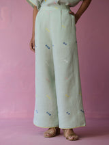 Umami Jamdani Linen Pants - Aqua