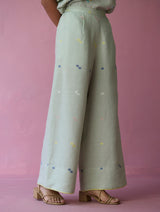 Umami Jamdani Linen Pants - Aqua