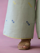 Imri Cuban Collared Jamdani Linen Co-ord Set - Aqua