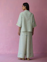 Imri Cuban Collar Jamdani Linen Shirt - Aqua